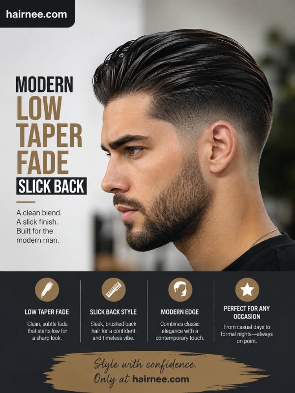 Modern Low Taper Fade Slick Back