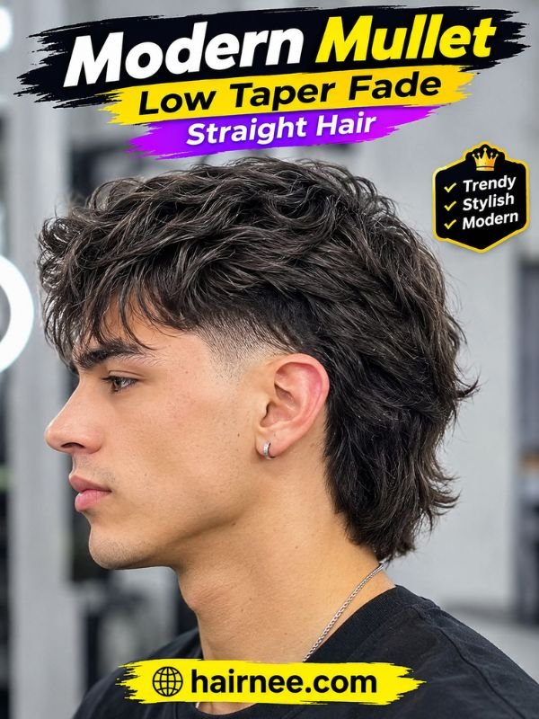 Modern Mullet Low Taper Fade Straight Hair