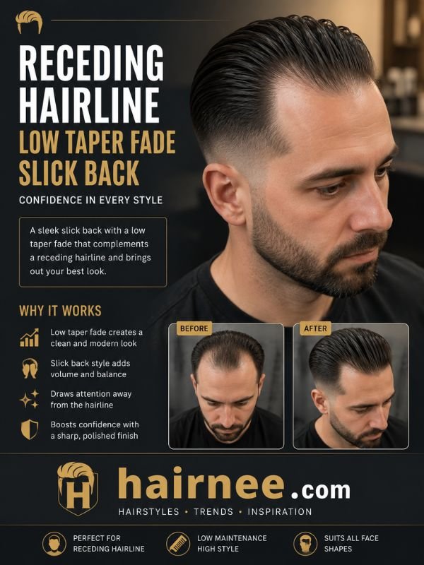 Receding Hairline Low Taper Fade Slick Back
