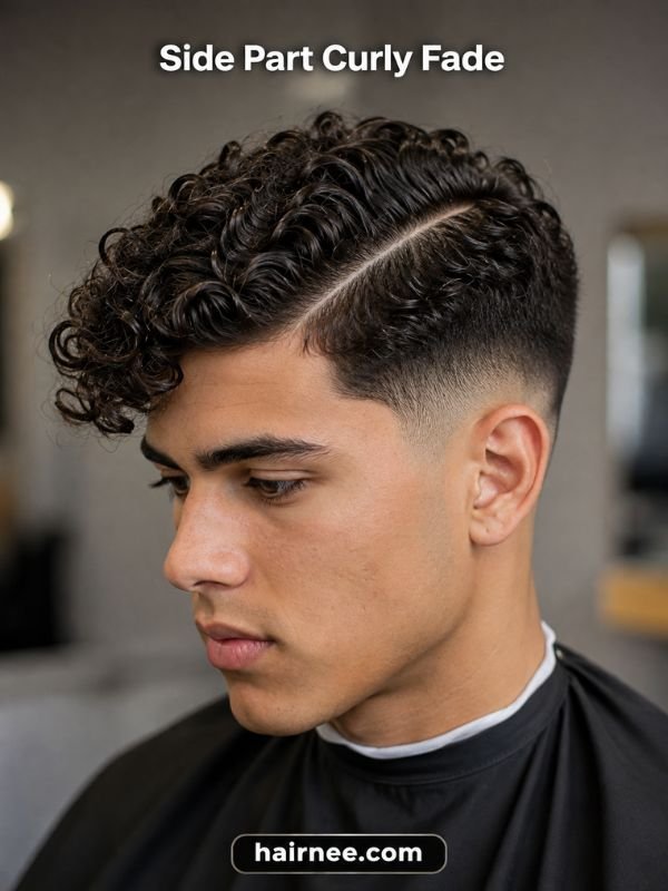 Side Part Curly Fade