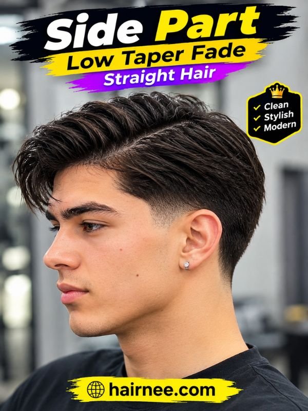 Side Part Low Taper Fade Straight Hair