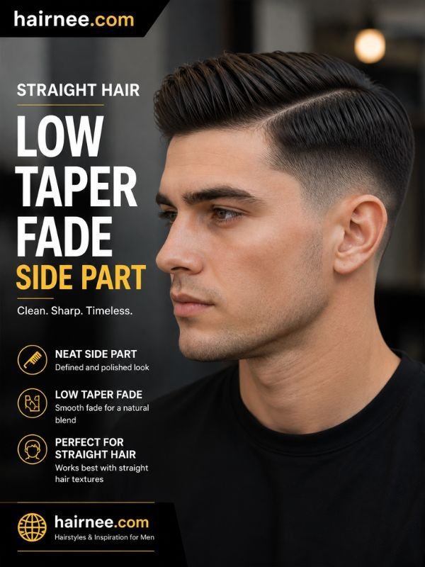 Straight Hair Low Taper Fade Side Part