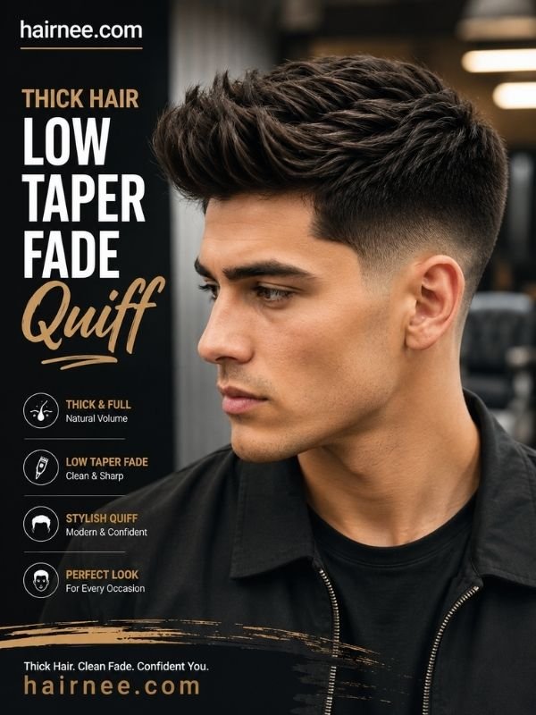 Thick Hair Low Taper Fade Quiff Haircut