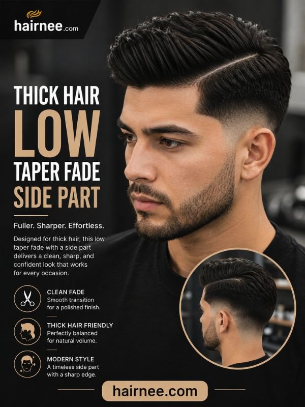 Thick Hair Low Taper Fade Side Part