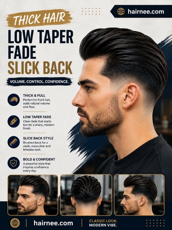 Thick Hair Low Taper Fade Slick Back