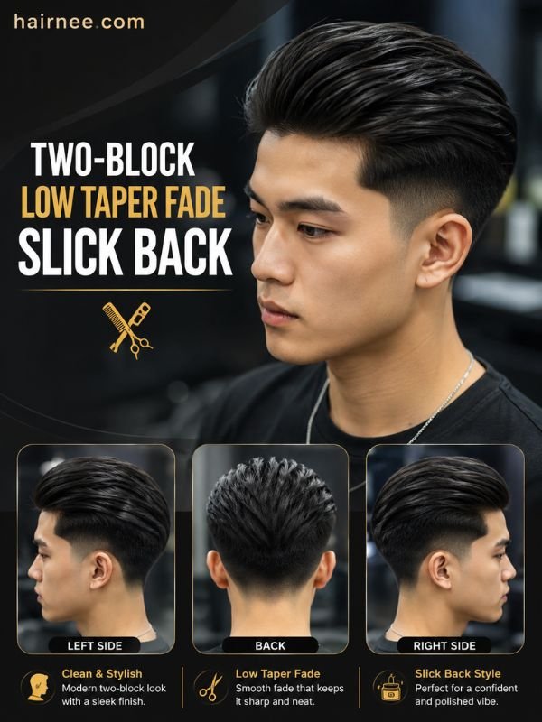 Two-Block Low Taper Fade Slick Back