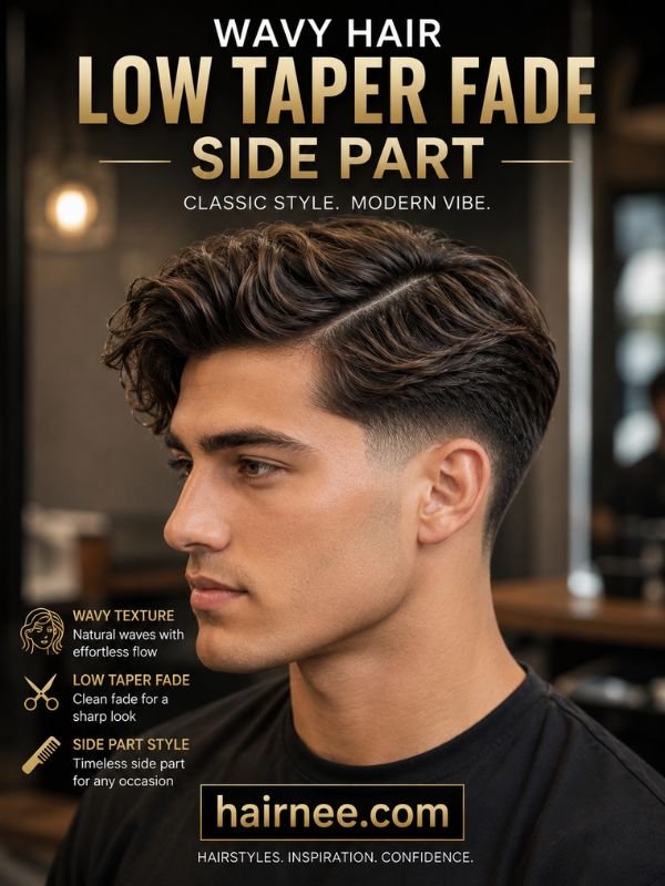 Wavy Hair Low Taper Fade Side Part