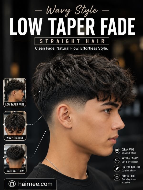 Wavy Style with Low Taper Fade Straight Hair