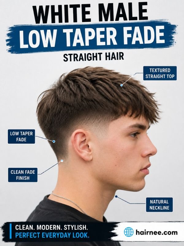 White Male Low Taper Fade Straight Hair