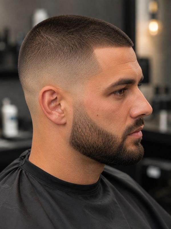 Buzz Cut with Beard and Low Taper Fade