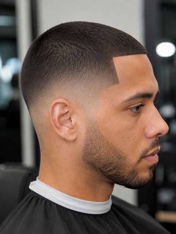 Buzz Cut with Line Up and Low Taper Fade