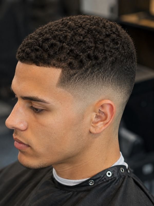 Curly Low Taper Fade Buzz Cut