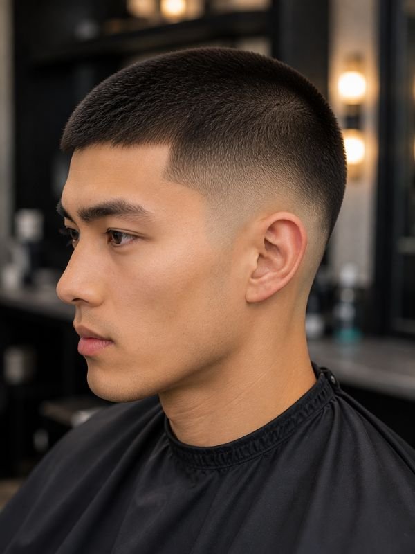 Low Taper Fade Buzz Cut for Asian Men