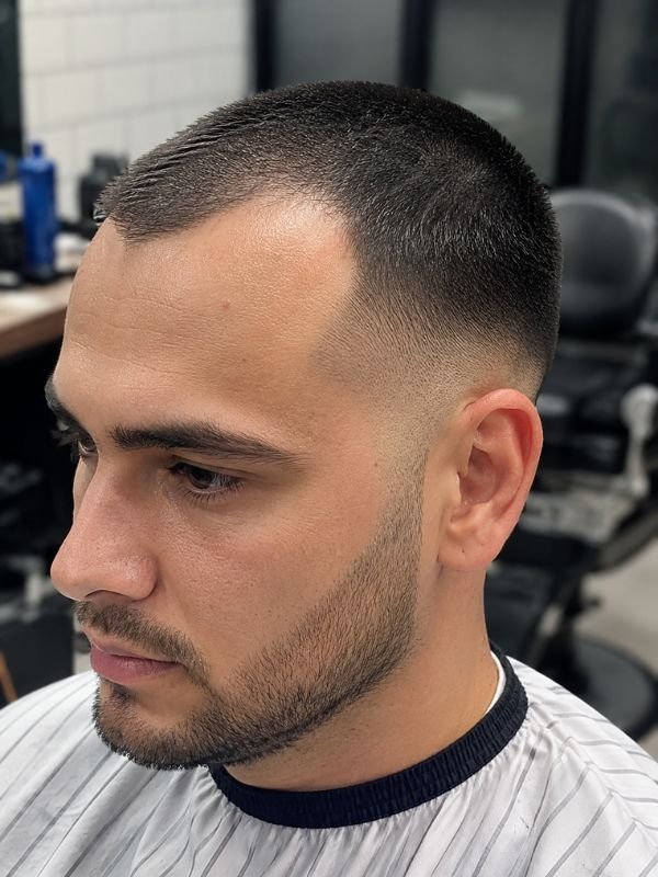 Low Taper Fade Buzz Cut for Receding Hairline