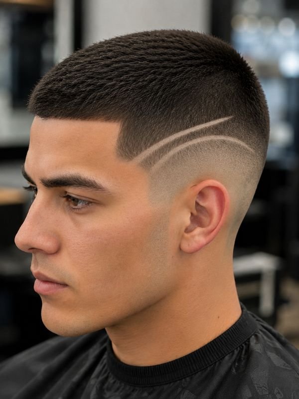 Low Taper Fade Buzz Cut with Hair Design