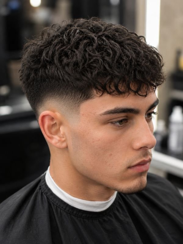 Low Taper Fade French Crop for Curly Hair