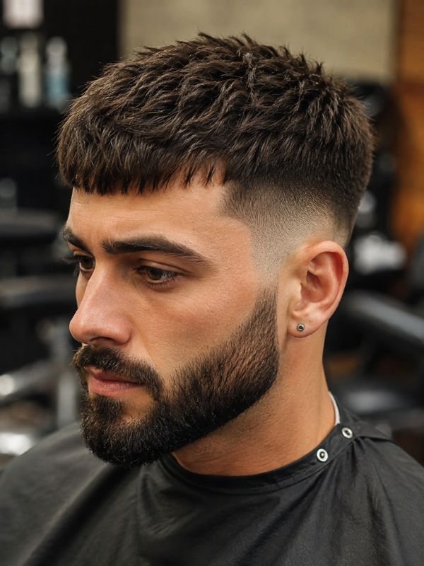 Low Taper Fade French Crop with Beard