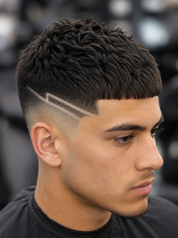 Low Taper Fade French Crop with Design