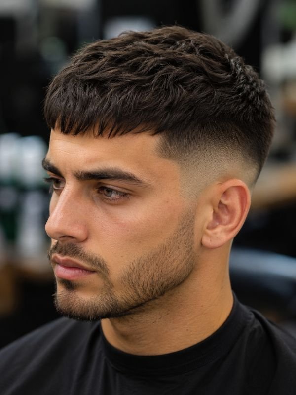 Low Taper Fade French Crop with Fringe