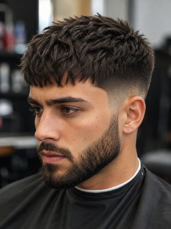 Low Taper Fade French Crop with Textured Fringe