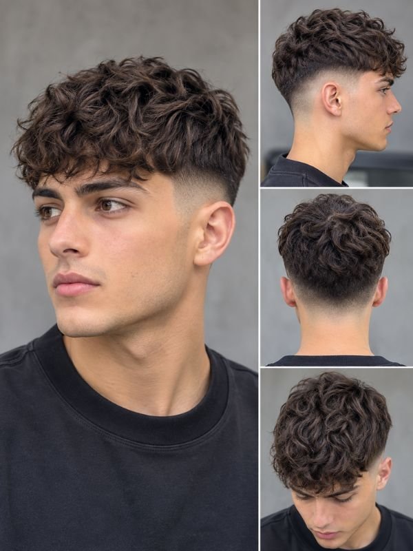 Low Taper Fade Textured Crop Haircut Curly