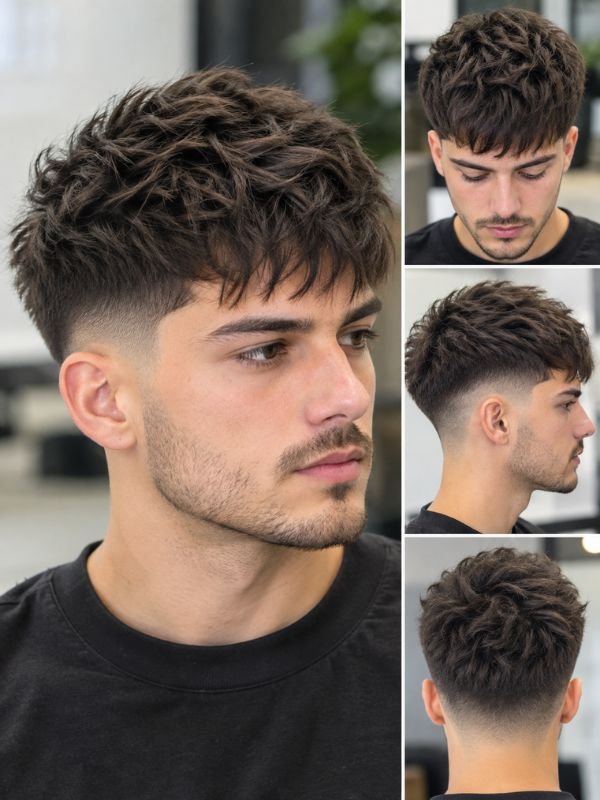 Low Taper Fade Textured Crop with Hard Part