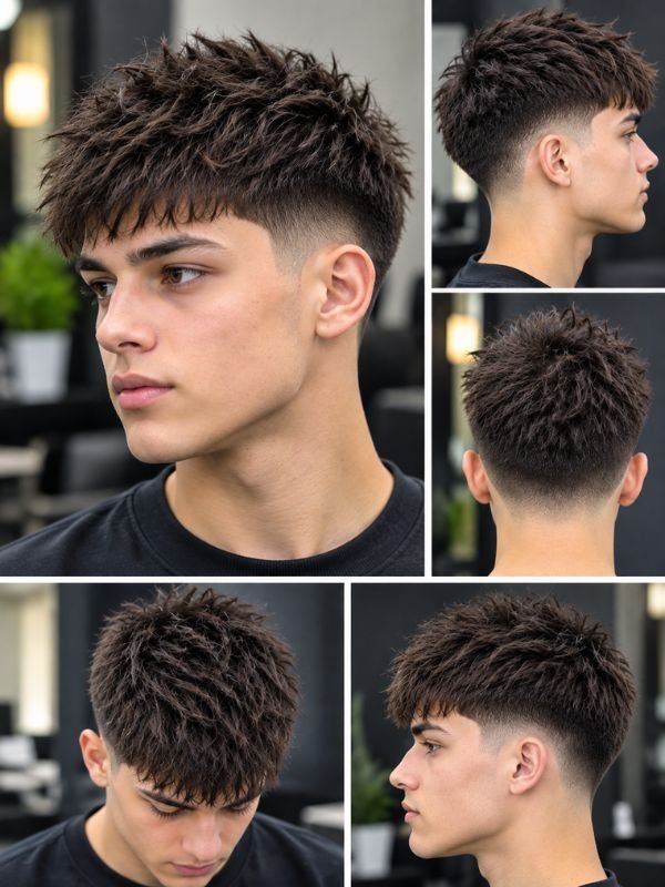 Low Taper Fade Textured Crop with Line Up