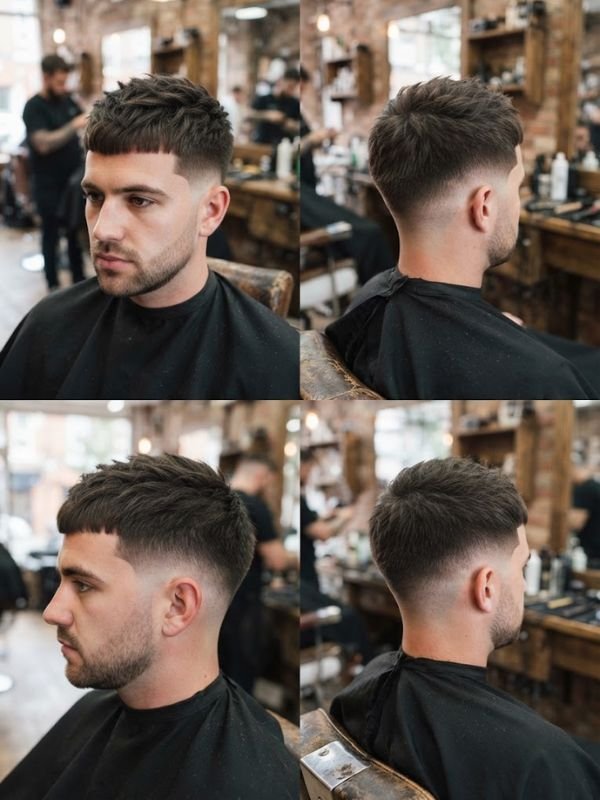 Short Textured French Crop with Burst Fade