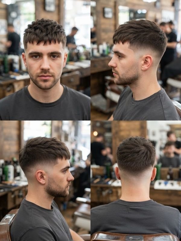 Short Textured French Crop with Jagged Fringe