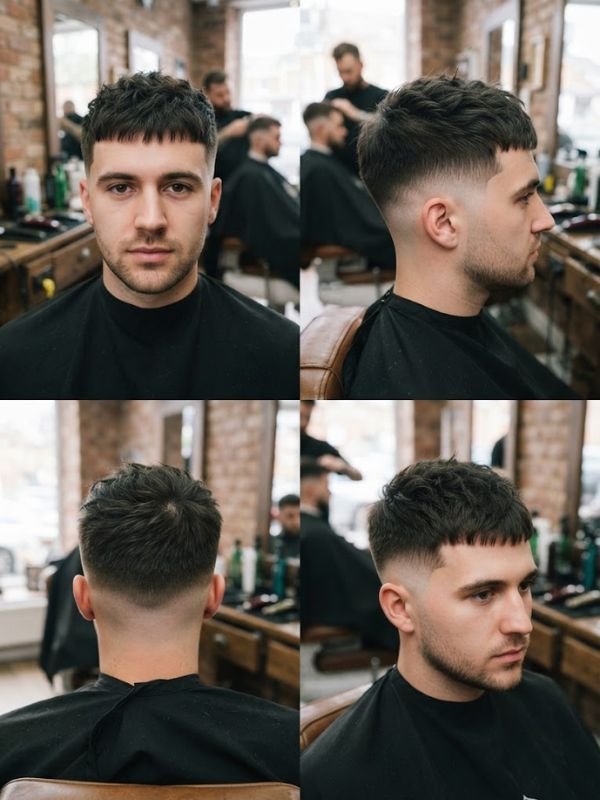 Short Textured French Crop with Mid Skin Fade