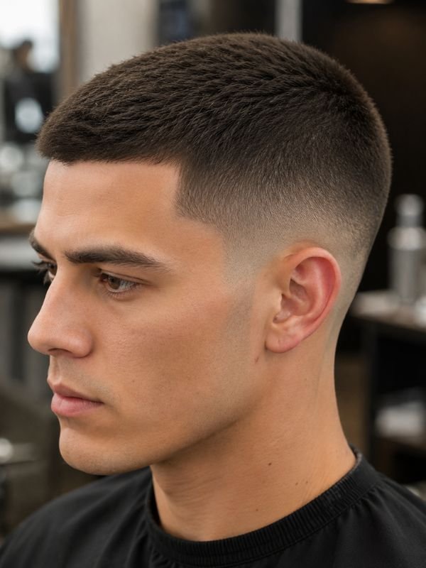 Straight Hair Low Taper Fade Buzz Cut