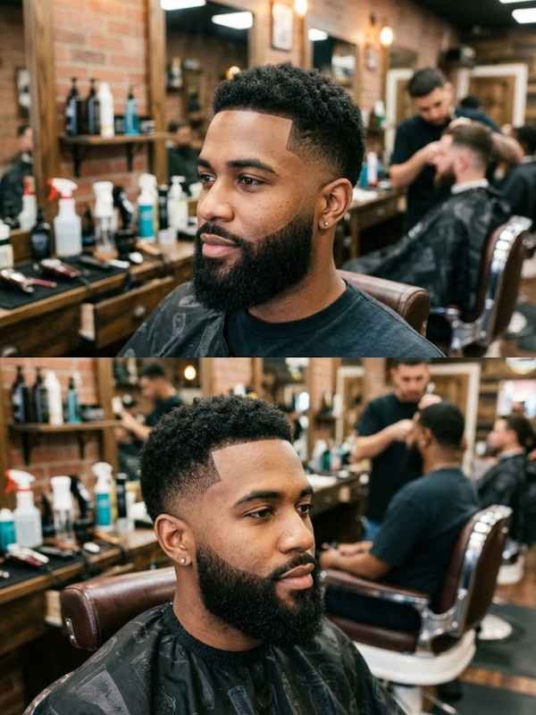 Mid taper fade with a full beard