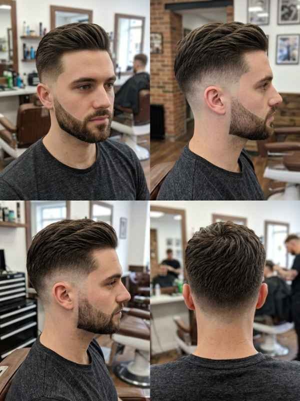 Mid taper fade with a short boxed beard